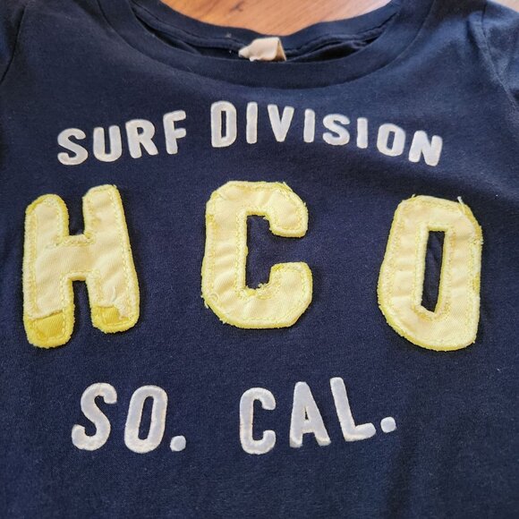Hollister Surf Division Navy Babydoll Tee Y2K 2000s So. Cal Raised Logo Yellow L - Picture 3 of 6